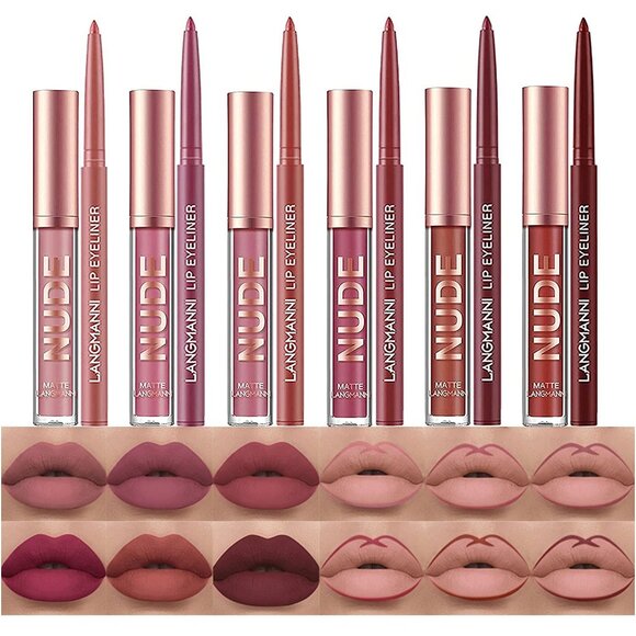 12Pcs Matte Liquid Lipstick + Lip Liner Pens Set, Velvety Nude Lip Stain Waterpr - Picture 1 of 8